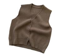 ORDOBO Damen Strickweste - Pullover Weste Frauen Einfarbig Casual V-Ausschnitt Strickjacke Koreanischen Stil Mode Ärmellose Strickweste Frühling Lose Einfache Streetwear,Braun,L