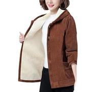 ORDOBO Fleecemantel Für Damen- Samt Dicker Mantel Mittleres Alter Ältere Frauen Tops Kurze Weiche Warme Baumwolle Strickjacke Herbst Winter Lässige Retro Einfarbig,Braun,M