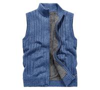 ORDOBO Herren Fleeceweste Jacke -Stehkragen Samt Dicker Mantel Herren Warmer Strickpullover Ärmellose Weste Tops Strickjacke Vintage Outdoor Streetwear,Blau,XXL