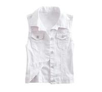 ORDOBO Jeansweste Für Damen - Frauen Einreihige Weste Kurz Schlank Lässig Mantel Strickjacke S-6Xl Plus Größe Ärmellose Tops Sommer Vintage Einfache Kleidung,Weiß,M