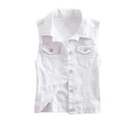 ORDOBO Jeansweste Für Damen - Frauen Einreihige Weste Kurz Schlank Lässig Mantel Strickjacke S-6Xl Plus Größe Ärmellose Tops Sommer Vintage Einfache Kleidung,Weiß,M