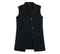 ORDOBO Jeansweste Für Damen - Frühling Sommer Jacke Elegant Schlank Ärmellos Langer Mantel Lässige Damen Weste Streetwear S-6Xl Plus Size Strickjacke Büro Tops,Schwarz,3XL
