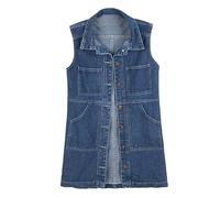 ORDOBO Jeansweste Für Damen - Herbst Winter Jacke Frauen Koreanischen Stil Lose Vintage Weste Casual Ärmellose Mantel Plus Größe Lange Tops Mode Streetwear, Blau, L