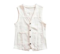 ORDOBO Jeansweste Für Damen - Kurze Damen-Jacke, Einfarbig, V-Ausschnitt, Ärmellos, Modisch, Lässig, Frühling Und Herbst, Weste, Oberteile, Oberbekleidung, Elegante Vintage-Kleidung, Weiß, 6XL