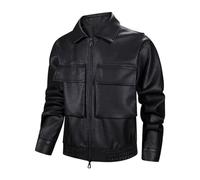 ORDOBO Lederjacke Für Herren - Biker-Lederjacke Lässig Mit Umlegekragen Große Größe Herbst/Winter Koreanischer Stil Winddicht Leicht Schwarz Xl
