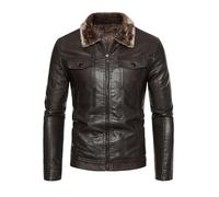 ORDOBO Lederjacke Für Herren - Herbst/Winter Business Casual Lederjacke Dick Gefüttert Warm Winddicht Große Größen Koreanischer Stil Outdoor-Oberbekleidung Kaffee S