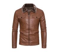 ORDOBO Lederjacke Für Herren - Herbst/Winter Business Casual Lederjacke Dick Gefüttert Warm Winddicht Große Größen Koreanischer Stil Outdoor-Bekleidung Braun 3Xl