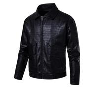 ORDOBO Lederjacke Für Herren - Herbst/Winter Business Casual Lederjacke Mit Reverskragen Winddicht Große Größe Koreanischer Stil Mit Reißverschluss Outdoor-Bekleidung Schwarz Größe M