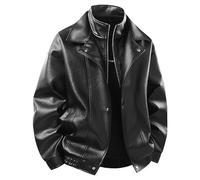 ORDOBO Lederjacke Für Herren - Winddichte Einfarbige Lederjacke Im Lässigen Retro-Stil Mit Stehkragen Herbst/Winter Große Größen Koreanischer Stil Schwarz 4Xl