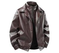 ORDOBO Lederjacke Für Herren - Winddichte Einfarbige Lederjacke Im Lässigen Retro-Stil Mit Stehkragen Herbst/Winter Große Größen Koreanischer Stil Outdoor-Mantel Braun 3Xl