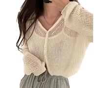 ORDOBO Sommer-Strickjacke Für Damen - Frühling Herbst Sonnenschutz Kleidung Strickjacke Jacke Frauen Strickpullover Dünner Mantel Lose Tops Plus Größe Tägliche Kleidung,Weiß,XXL