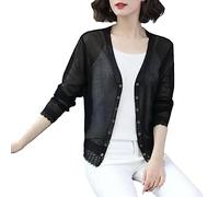 ORDOBO Sommer-Strickjacke Für Damen - Frühling Herbst Strickjacke Frauen Ausgehöhlter Schal Strickpullover Dünne Jacke Mantel Tops Oberbekleidung Einfarbige Kleidung,Schwarz,3XL