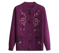 ORDOBO Strickjacke Für Damen - Herbst Winter Mittleren Alters Ältere Gestrickte Mantel Frauen Warm Rundhals Vintage Schlanke Strick Tops Streetwear Jacke, Lila, 4XL