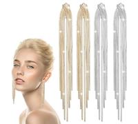 ORFOFE 2 Paar Lange Quasten Clip Ohrringe aus Metall Lineare Hängeohrringe In Gold und Silber für Festliche Anlässe Wie Hochzeiten und Bankette