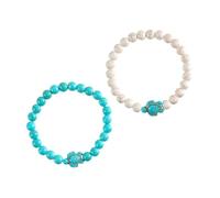 ORFOFE 2 Stück Dehnbares Perlenarmbänder für Frauen Boho Schildkröten design Türkis und Weiß Elastisches Armband für Mädchen Modischer Armschmuck als Geschenk