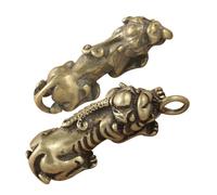 ORFOFE 2 Stück Messing Feng Shui Anhänger Pi Yao Glücksbringer Schlüsselanhänger mit Antiker Tierfigur Vielseitige DIY Deko für Wohlstand Büro Auto Praktische Schlüsselhalterung