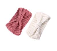 ORFOFE 2 Stück Warme Gehäkelte Stirnbänder mit Schleife Verstellbare Elastische Kopfbänder für Damen in Weiß und Rosa Weiche Komfortable Headwraps für Alltag und Freizeit