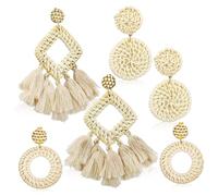 ORFOFE 3 Paare Boho Ohrhänger aus Geflochtenem Rattan Leichte Flecht ohrringe mit Tropfen Quasten design Atmungsaktive Ohraccessoires für Damen und Mädchen für Sommer und Alltag