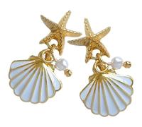 ORFOFE Muschelohrringe Damen 1 Paar Perlenohrringe Leicht Große Ohrhänger mit Muschel Weiß für Alltag Besondere Anlässe