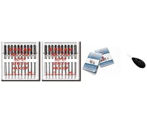 Organ Haushaltsnähmaschinennadeln, super dehnbar (HA x 1SP), 2 Packungen mit 10 Stück, Größen 75/11 & 90/14 + einzigartiger großer Nadeleinfädler & Organ Nadelindex-Anleitung