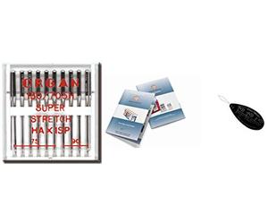 Organ Haushaltsnähmaschinennadeln, Super Stretch (HA x 1SP), 10 Stück, Größen 75/11 & 90/14 + einzigartige große Nadeleinfädler-Nadelindex-Anleitung
