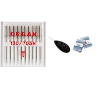 Organ Haushaltsnähmaschinennadeln - Universal (regulär) 130/705 H, 10 Stück, Größe 80/12 + Einzigartiger kostenloser großer Nadeleinfädler Nadelindex - passend für Brother, Singer, Janome usw