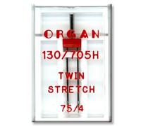 ORGAN Nähmaschinennadeln Universal Jeans Leder Stretch Jersey Microtex Quilting Embroidery 130/705 H (Zwillingsnadel - 75-4mm)