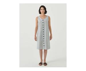 ORGANICATION Bio-Damen-Midi-Kleid mit Knopfleiste gestreift shadow/off white, Gr. M