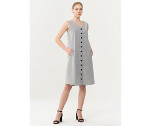 ORGANICATION Geknöpftes Kleid aus Bio-Baumwolle mit Streifenmuster SHADOW/OFF WHITE S