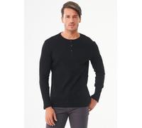 ORGANICATION Geripptes Henley Langarmshirt aus Bio-Baumwolle BLACK L