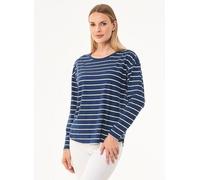 ORGANICATION Gestreiftes Longsleeve T-Shirt aus Bio-Baumwolle und Leinen Blau(Navy) S