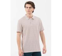 ORGANICATION Gestreiftes Poloshirt aus Leinengemisch WHITE/HOT CHOCOLATE S