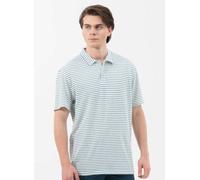 ORGANICATION Gestreiftes Poloshirt aus Leinengemisch WHITE/OCEAN XL