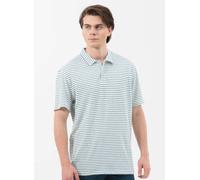 ORGANICATION Gestreiftes Poloshirt aus Leinengemisch WHITE/OCEAN XXL