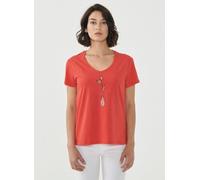 ORGANICATION T-Shirt aus Bio-Baumwolle mit Blumen-Print RED L