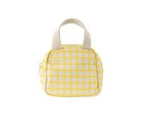 Organizer Tasche klein mit Reißverschluss - Kosmetiktasche mit Reißverschluss & Innenfächern - Kulturbeutel für Damen & Herren, Fairtrade & GOTS - Bio-Baumwolle (Greige/Summer Grid Print)