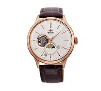 Orient Automatik Herren Armbanduhr aus Edelstahl und Leder in der Farbe Roségold-weiß, Gehäuse 42 mm, wasserdichte: 3 ATM, RA-AS0102S10B