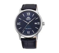 Orient Automatik Herren Armbanduhr aus Edelstahl und Leder in der Farbe Silber-blau, Gehäuse 42 mm, wasserdichte: 3 ATM, RA-AC0F11L10B