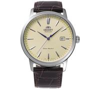 Orient Bambino RA-AC0F16S30B Automatik-Herrenuhr - exklusiv europäisch, Saphirglas, weißes Zifferblatt, Edelstahlgehäuse, Lederarmband, 41,6 mm, Ausstellungsgehäuseboden