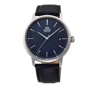 Orient Contemporary Stylish Date Automatik Armbanduhr für Herren in der Farbe Blau mit Armband aus Leder, Wasserdichtigkeit: 10 bar, Gehäusedurchmesser: 40 mm, RA-AC0E04L30B