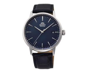 Orient Contemporary Stylish Date Automatik Armbanduhr für Herren in der Farbe Blau mit Armband aus Leder, Wasserdichtigkeit: 10 bar, Gehäusedurchmesser: 40 mm, RA-AC0E04L30B