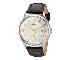 Orient Herrenuhr Bambino Small Seconds, japanische Automatikuhr mit Lederband, 21 mm, Champagner/Edelstahl, Automatikuhr