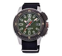 Orient M-Force Automatik Herren Armbanduhr aus Edelstahl und Nylon in der Farbe Schwarz-Silber-Grün 45mm, Wasserdichtigkeit: 20Bar, RA-AC0N03E10B