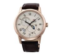 Orient Mechanisch mit Sonne und Mond (42,5 mm), elfenbeinfarbenes Zifferblatt/braunes Leder RA-AK0007S30B