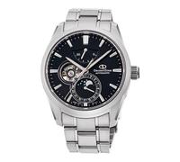 Orient Star Moon Phase Herren-Armbanduhr, zeitgenössisch, automatisch, schwarzes Zifferblatt, Saphirglas, RE-AY0001B, Schwarz, Modern