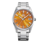 Orient Stretto RA-AC0R08Y30B 38,5 mm automatische mechanische Unisex-Armbanduhr - orangefarbenes Zifferblatt, Gehäuse und Armband aus Edelstahl, Datumsanzeige, limitierte Auflage