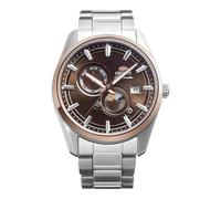 Orient Stretto Sun & Moon RA-AK0313Y30B 41,5 mm automatische mechanische Herrenuhr - braunes Zifferblatt, Gehäuse und Armband aus Edelstahl, Saphirglas, Gehäuseboden und Datumsanzeige