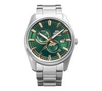 Orient Stretto Sun & Moon RA-AK0314E30B41.5mm Automatische mechanische Herrenuhr - grünes Zifferblatt, Gehäuse und Armband aus Edelstahl, Saphirglas, Ausstellungsgehäuse & Datumsanzeige