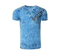 Original Rusty Neal T-Shirt Rundhals X V-Neck Shirt Verwaschen Vintage Oil Washed S-3XL 240, Farbe:Blau, Größe:S