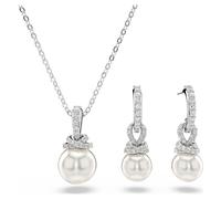 Swarovski Originally Set, Weißes und Rhodiniertes Set aus Halskette und Ohrringen mit Strahlenden Kristallperlen und Zirkonia in Pavé, Länge Kette: 38-43 cm, Größe Ohrringe: 2.5 x 0.8 cm